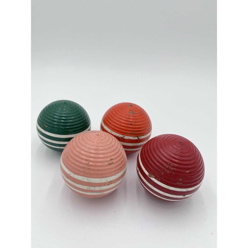 Vintage Set of 4 Forster 3-STRIPE RIBBED 3.25" Croquet Ball Set Large Size